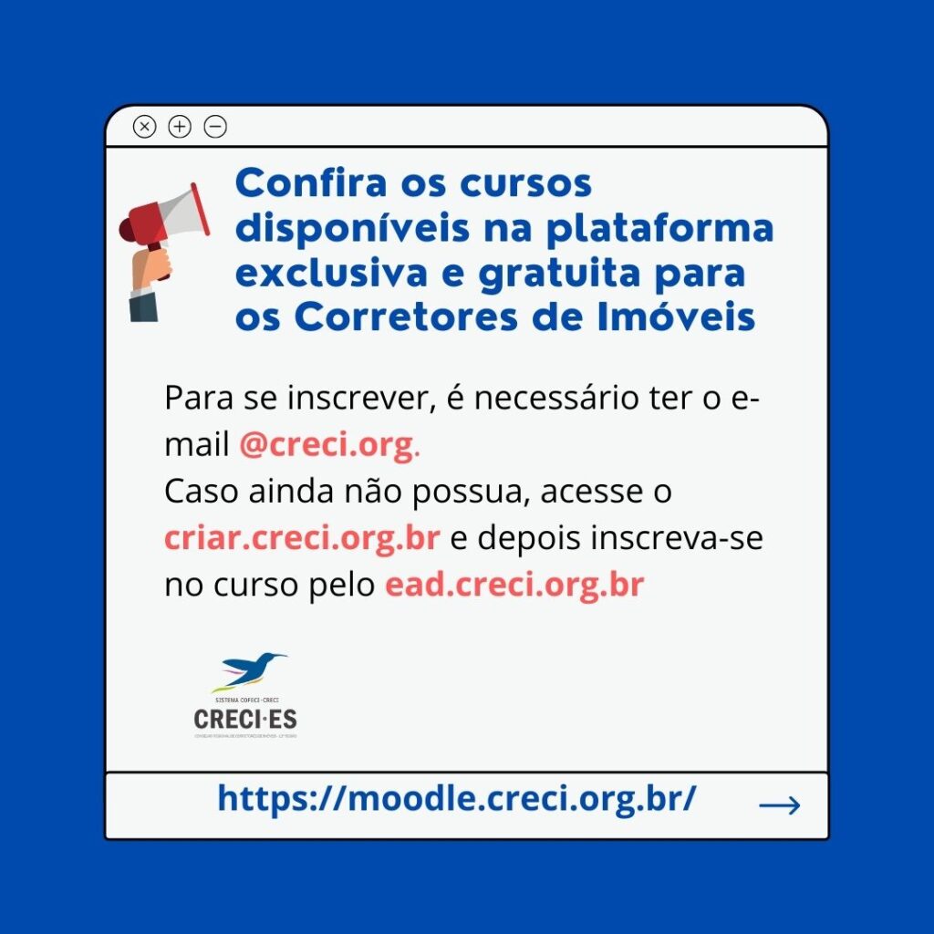 NOVOS CURSOS EAD CRECI - 100% GRATUITOS - CRECI/ES